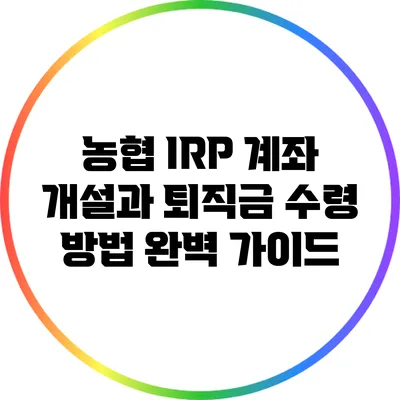 농협 IRP 계좌 개설과 퇴직금 수령 방법 완벽 가이드