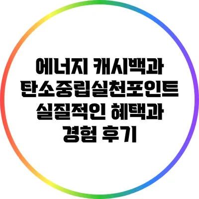 에너지 캐시백과 탄소중립실천포인트: 실질적인 혜택과 경험 후기
