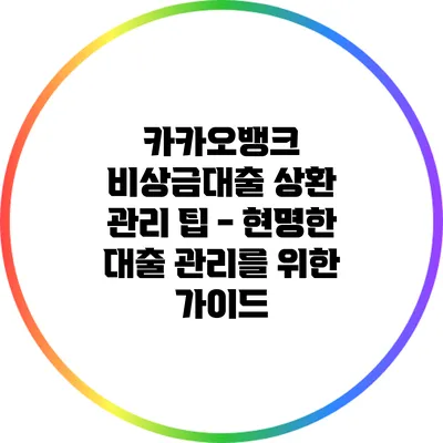 카카오뱅크 비상금대출 상환 관리 팁 - 현명한 대출 관리를 위한 가이드