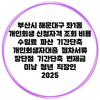 부산시 해운대구 좌1동 개인회생 신청자격 조회 비용 수임료 | 파산 | 기간단축 | 개인회생자대출 | 절차서류 | 장단점 | 기간단축 | 변제금 미납 | 청년 | 직장인 2025