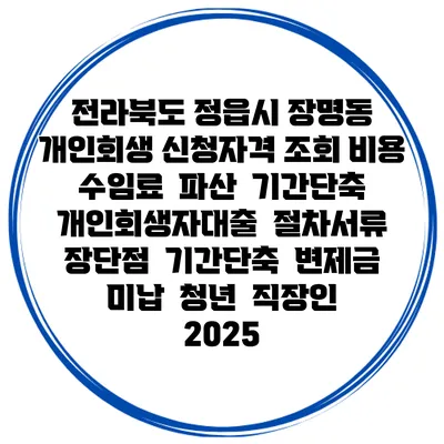 전라북도 정읍시 장명동 개인회생 신청자격 조회 비용 수임료 | 파산 | 기간단축 | 개인회생자대출 | 절차서류 | 장단점 | 기간단축 | 변제금 미납 | 청년 | 직장인 2025