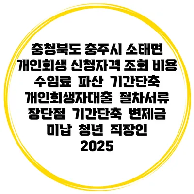충청북도 충주시 소태면 개인회생 신청자격 조회 비용 수임료 | 파산 | 기간단축 | 개인회생자대출 | 절차서류 | 장단점 | 기간단축 | 변제금 미납 | 청년 | 직장인 2025
